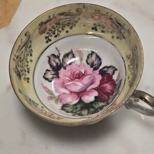 Floral Porcelain Teacup with Pink Rose Design